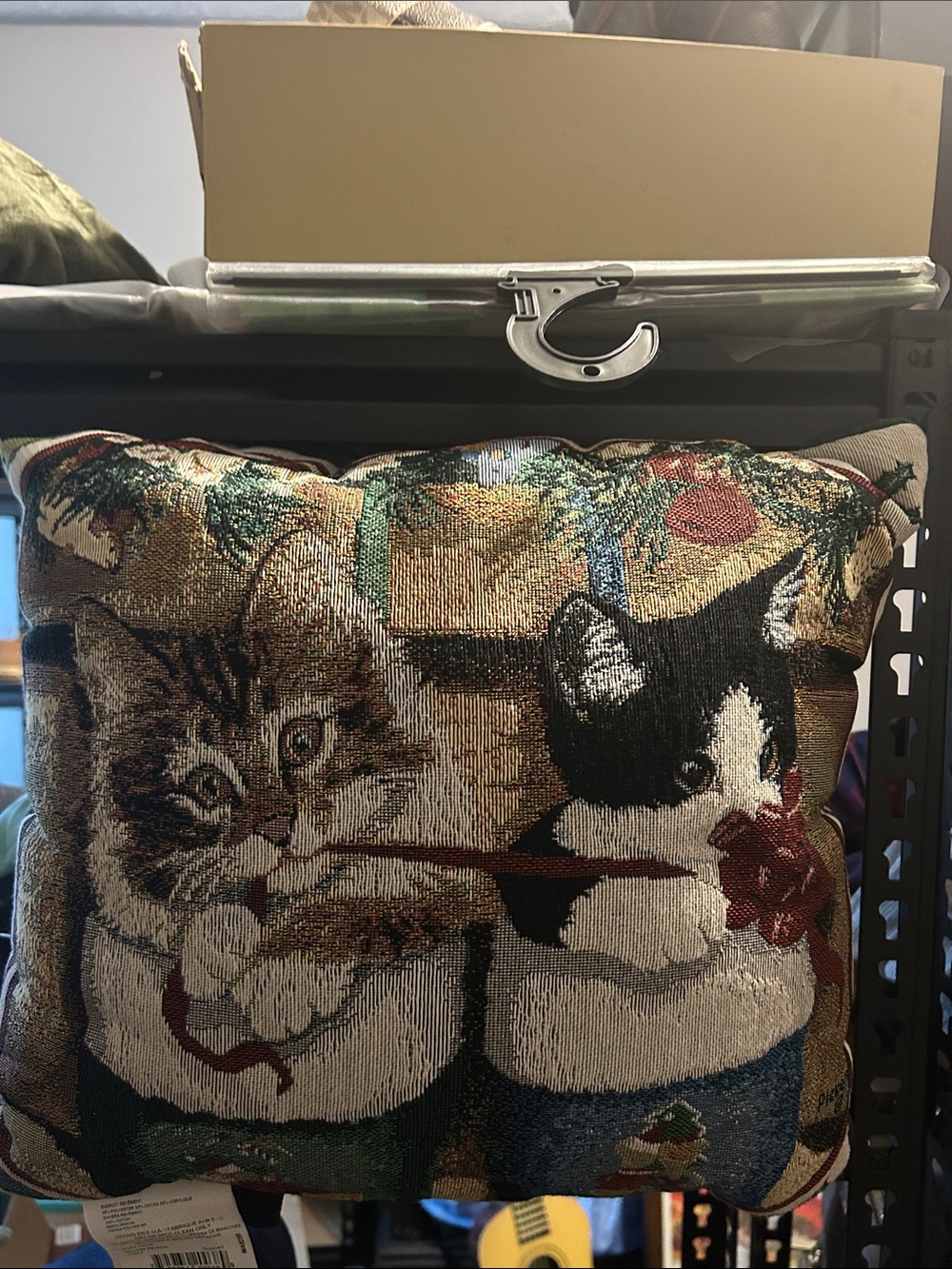 Decorative Cat Tapestry Pillow - Brown, Black & White